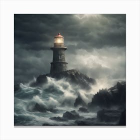 Lighthouse In The Storm Canvas Print