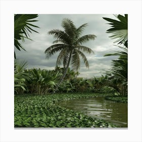 A 3d Render Of A Jungle Scene With A Large Palmier 4gju6wspraenu5syosdnwa Foo4xiuxsnccn1o 2x4eba Canvas Print