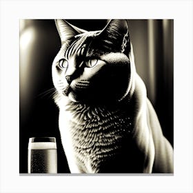 Cat With A Glass Of Wine Canvas Print