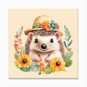 Floral Baby Hedgehog Nursery Illustration (21) Canvas Print
