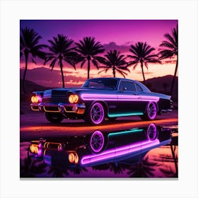 Neon Car At Sunset Canvas Print