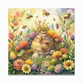 Bees And Flowers Canvas Print