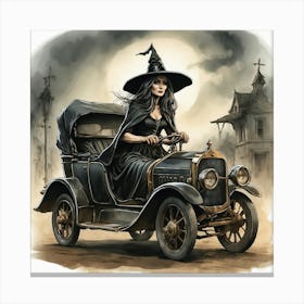 Witch In Car Canvas Print
