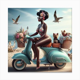Woman On A Scooter 2 Canvas Print