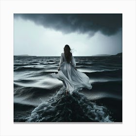 Woman Walking On The Sea Canvas Print