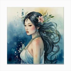 Asian Woman The Magic of Watercolor: A Deep Dive into Undine, the Stunningly Beautiful Asian Goddess Canvas Print
