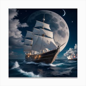 Sailing Ship In The Moonlight Canvas Print