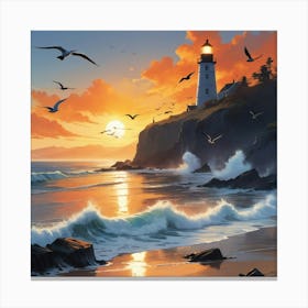 Lighthouse At Sunset Canvas Print