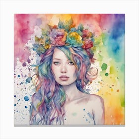 Colorful Girl With Flower Crown Canvas Print