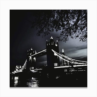 London Tower Bridge 2 Bw Square Canvas Print
