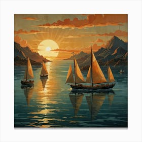Sailboats At Sunset 7 Canvas Print