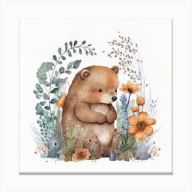 Watercolor Forest Cute Baby Bear Canvas Print
