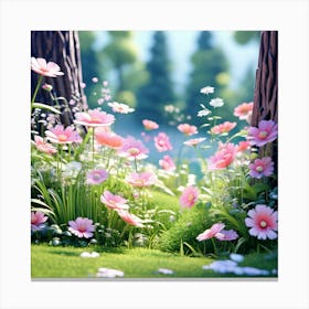 Pink Flowers In The Forest Canvas Print