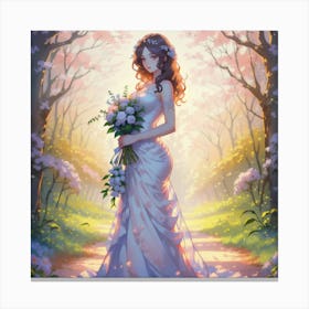 Girl In Long Dress Holding Flowers(1) Canvas Print