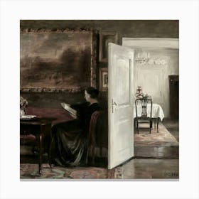 Woman Reading In A Room Canvas Print