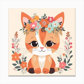 Floral Baby Cat Nursery Illustration (2) Canvas Print