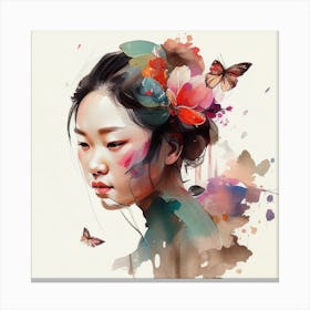 Watercolor Floral Asian Woman #4 Canvas Print