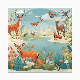 Wild Animals In The Forest Canvas Print