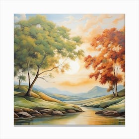 Autumn Trees By The River Canvas Print
