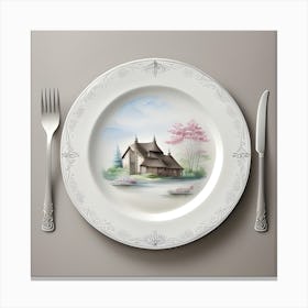 House On A Plate Art Canvas Print