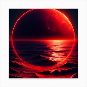 Red Moon Over The Ocean 3 Canvas Print