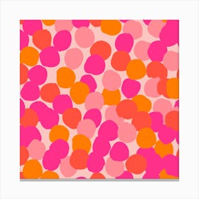 Orange, Red And Pink Vibrant Polka Dot Pattern Square Canvas Print