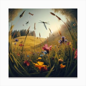 Dragonflies In The Meadow 1 Canvas Print