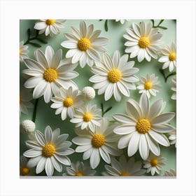 Daisy Flowers On Green Background 1 Canvas Print