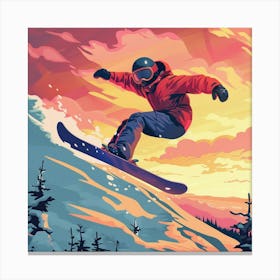 Snowboarder At Sunset 2 Canvas Print