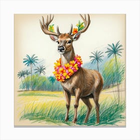 Deer With Flowers 1 Canvas Print