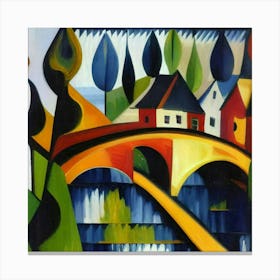 Bridge over the river surrounded by houses 10 Canvas Print