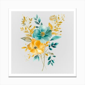 Watercolor Gold And Teal Bouquets 8 Canvas Print