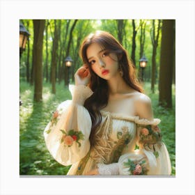 Korean Girl In The Forest Canvas Print