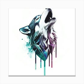 Color Drip Animal Design A Stylized Wolf Howling Canvas Print