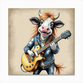 Cow Rocking A Guitar Canvas Print