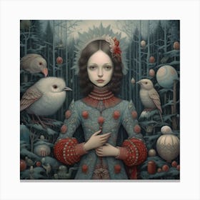 Girl With Birds 2 Canvas Print