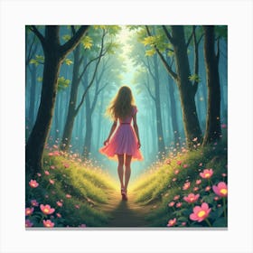 Taylor Swift In A Magical Watercolor Forest, Surrounded By Glowing Flowers Canvas Print