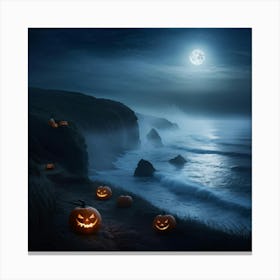 Ghostly Jack O Lanterns Glowing Eerily Beside A Winding Coastal Path Mist Hovering Over The Ocean (1) 2 Canvas Print