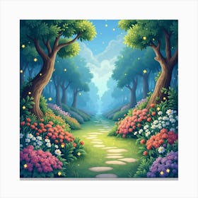 Watercolor Enchanted Garden With Floating Starry Lights 1 Canvas Print