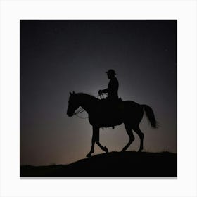 Silhouette Of A Cowboy Riding A Horse Canvas Print