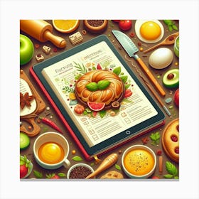 3d Illustration Of A Tablet And Food Canvas Print