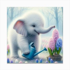 Elephant Watering Flowers Canvas Print