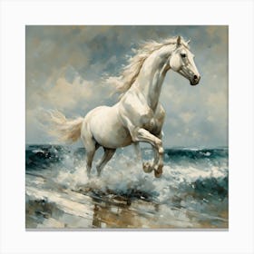 white horse in the surf Canvas Print