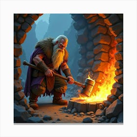 Dwarf Blacksmith Forging A Magical Hammer In A Fiery Mountain Forge 1 Canvas Print