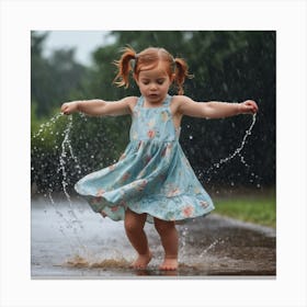 Little Girl Playing In The Rain Canvas Print