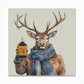 Watercolour Highland Stag Buck with Bottle of Buckie Canvas Print