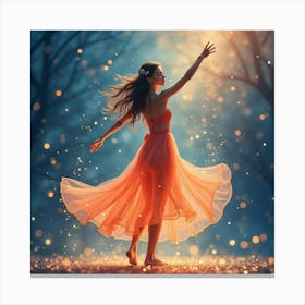 Dancer In Watercolor With Magical Fairy Lights 1 Canvas Print