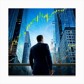 Career Progress Graph Soaring Upwards Against A Backdrop Of A Bustling Wall Street A Businessman In Canvas Print