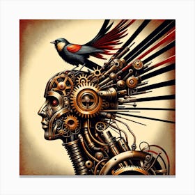 STEAMPUNK AUTOMATON WITH BIRD Canvas Print