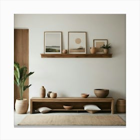 Room With A Wooden Bench Canvas Print